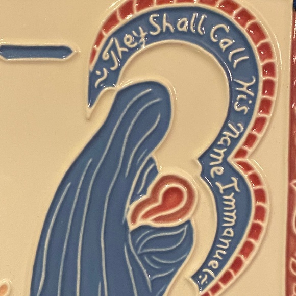Vtg J Duban Designs Hanging Ceramic Tile Mary and Baby Jesus Nativity “Immanuel” - Picture 2 of 7